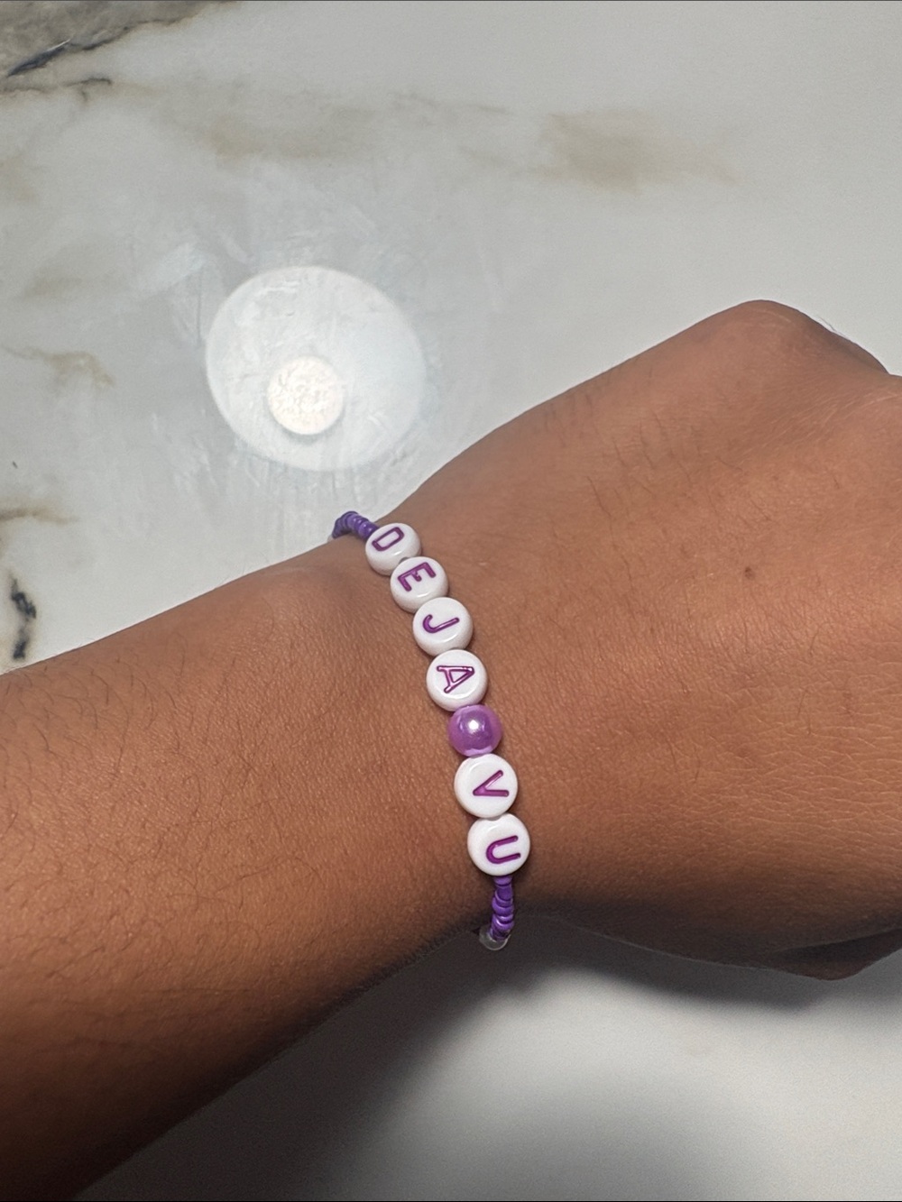 Olivia Rodrigo Personalized Purple Beaded Bracelet with White Letter Beads